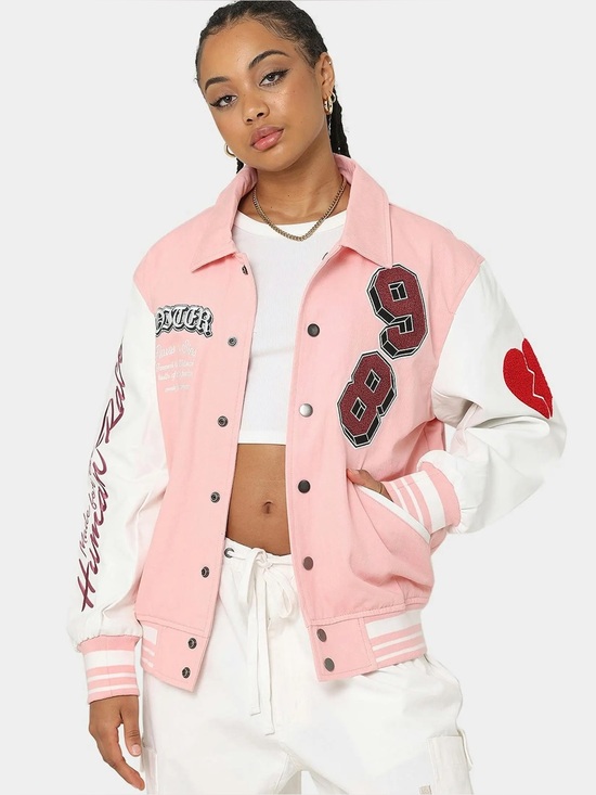 Loiter Jackets & Blazers - Loiter Varsity Letterman Pink Jacket